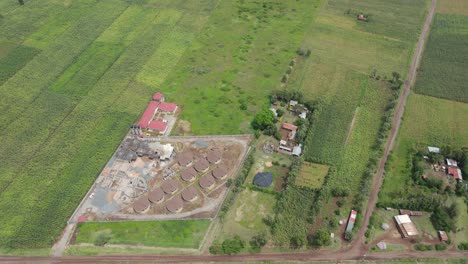 Hotel-construction-site-on-suburbs-of-Loitokitok,-Kenya,-aerial-view