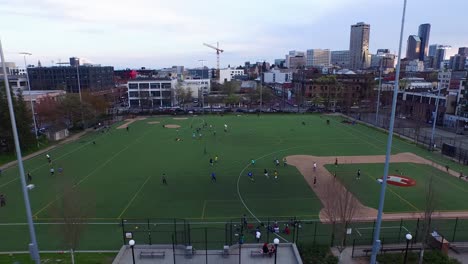 Wide-aerial-shot-showing-the-sports-fields-of-Cal-Anderson-Park-in-Capitol-Hill,-circa-2015