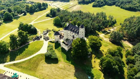 Medieval-castle-Bobolice,-Poland.-Aerial-concept