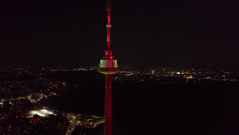 AERIAL:-Vilnius-Television-Tower-on-Night-of-Re-establishment-of-the-State-of-Lithuania