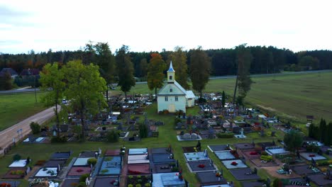 Aerial-View-Of-Cemetery-And-Chapel-In-Lithuania-During-Summer