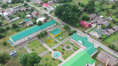 Aerial-drone-of-Klevan-town-buildings-and-homes-in-Rivne-Oblast-Ukraine