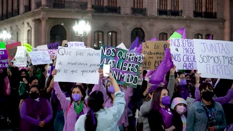 Monterrey,-Mexico---March-8th-2022:-Feminist-march-against-gender-violence,-March-8M-in-Monterrey-thousands-of-women-protest-in-the-streets-for-safety-and-better-living-conditions,-using-banners