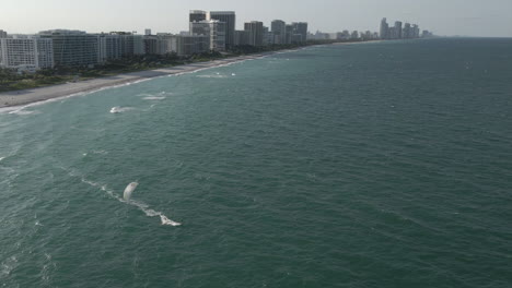Miami-Beach-Kite-Surfer-Corta-Diagonalmente-A-Aguas-Más-Profundas-En-Un-Día-Ventoso