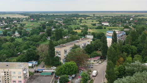 Aerial-Drone-video-of-Kalyta-town-apartment-buildings-and-streets-on-the-border-of-Kyiv-Oblast-and-Chernihiv-Oblast-Ukraine