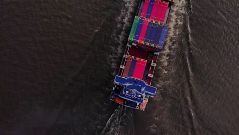 Aerial-Birds-Eye-View-Over-Greetje-Cargo-Ship-Along-Oude-Maas