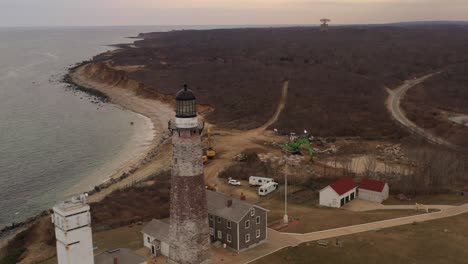An-aerial-view-of-the-Montauk-lighthouse-at-sunset