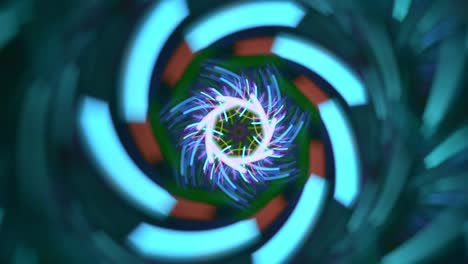 Kaleidoscope-floral-fractal-abstract---pixelated-blue-tunnel---seamless-looping-music-vj-colorful-chaotic-streaming-backdrop-art