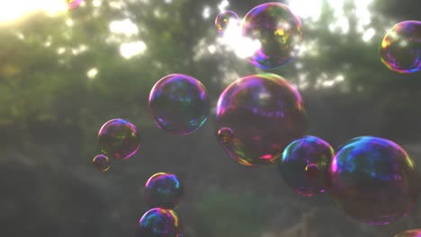 Colorful-soap-bubbles-floating-in-the-forest