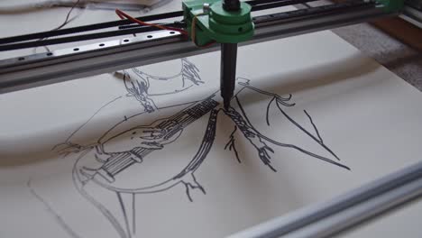 Drawing-a-Girl-Playing-Guitar-on-Paper-With-Plotter-Closeup