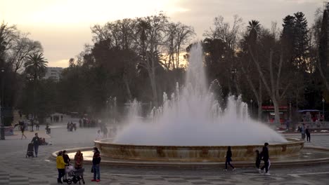 Slow-motion-scenery-at-Plaza-de-Espana-in-Seville,-Spain-during-sunset