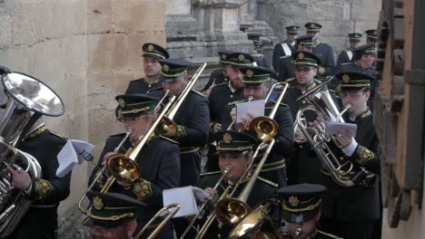 Band-Playing-During-The-Semana-Santa-Procession-In-Ronda,-Spain