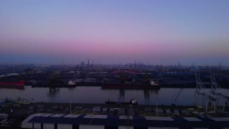 Aerial-View-of-Maasvlakte-Industrial-Port-Against-Purple-Skies