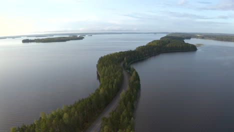 Aerial-view-of-long-and-narrow-island-in-Finland