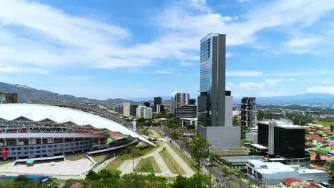 The-National-Stadium-of-Costa-Rica-in-La-Sabana-Metropolitan-Park,-San-José,-and-the-nearby-hotel