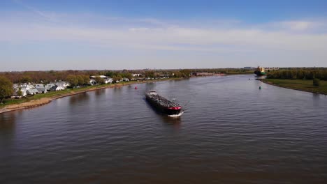 Aerial-Drone-View-Of-Forward-Bow-Of-Da-Vinci-Motor-Tanker-Ship-Approaching-Along-Oude-Maas