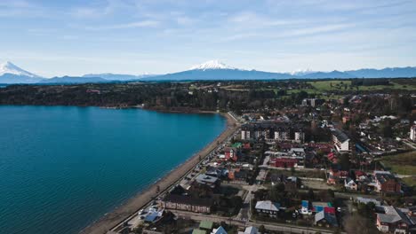 Aerial-dolly-out-hyperlapse-of-the-coastal-area-of-Puerto-Varas,-Chile