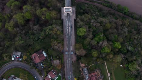 top-down-drone-shot-of-the-Clifton-suspension-bridge-over-Avon-river