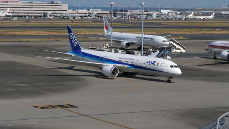 Long-haul-jet-of-ANA-Boeing-787-Dreamliner-arriving-at-Tokyo-Haneda-Airport