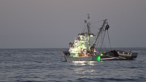 Ein-Kommerzielles-Tintenfisch-Fischerboot-Beleuchtet-Die-Gewässer-Der-Monterey-Bay,-Kalifornien