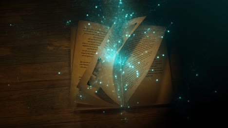 Leuchtende-Partikel-über-Altem-Buch