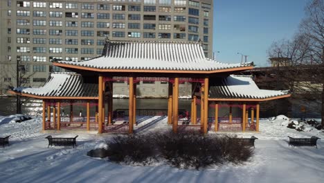 An-aerial-drone-view-of-Chicago-Chinatown-historic-Ping-Tom-Park