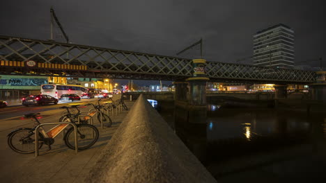 Time-lapse-of-nighttime-road-traffic-and-people-walking-by-in-Dublin-City-Centre-in-Ireland