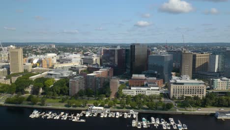 Aerial-View-of-Downtown-Cambridge,-Massachusetts-Skyscrapers