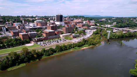 Aerial-push-over-the-James-River-in-Lynchburg-Virginia
