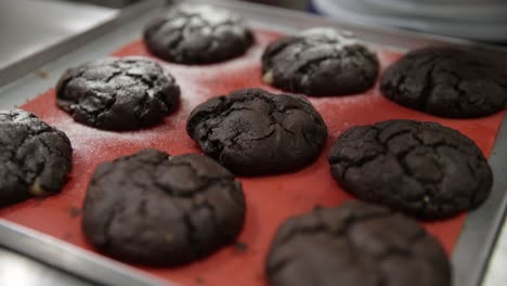 Chocolate-cookies-fresh-from-the-oven-sprinkled-with-powdered-sugar---isolated