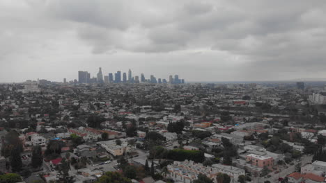 Moving-left-pan-Los-Angeles-drone-shot-on-a-cloudy-day-aerial