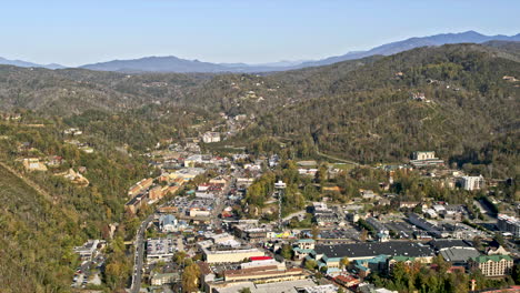 Gatlinburg-Tennessee-Aerial-v1-pan-shot-capturing-picturesque-townscape-of-foothill-small-mountain-town-against-clear-blue-sky---Shot-with-Inspire-2,-X7-camera---November-2020