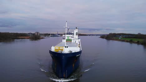 Aerial-Across-Forward-Bow-Of-Onego-Mississippi-Ship-Navigating-Oude-Maas