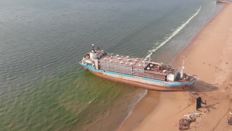 Aerial-Over-Beached-Cruise-Ship-At-Gaddani