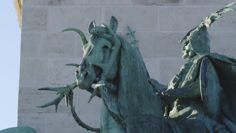 Renaissance-era-knight-mounted-on-horse-statue-at-Budapest-Hungary