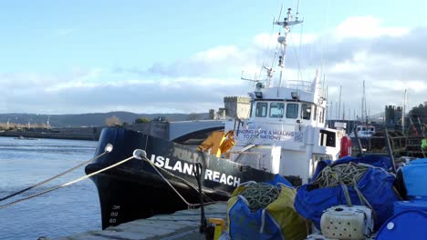 Island-reach-fishing-trawler-anchored-at-Welsh-harbour-waiting-to-depart