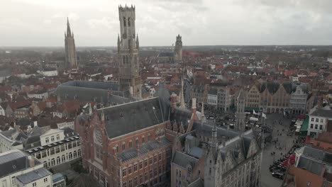 Aerial-high-drone-shot-of-city-Bruges-in-Belgium-European-city-high-helicopter-shot