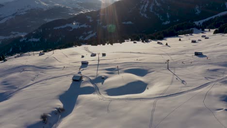 Aerial-view-of-skiers-on-ski-slopes