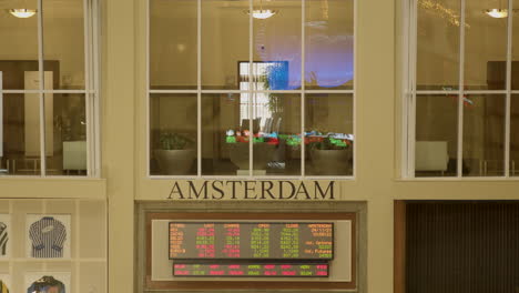 Kippen-Sie-über-Menschen,-Die-An-Der-Amsterdamer-Börse-Arbeiten,-Zum-Tickersymbol