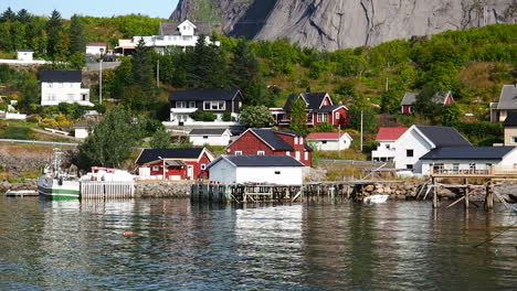 traditional-Norwegian-houses-in-Reine,-Lofoten,-Norway