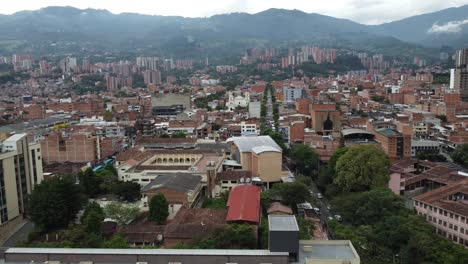 Aerial-drone-pushes-in-on-Envigado-town,-Columbia,-South-America