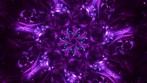 Abstrakter-Fraktaler-Kaleidoskop-Hintergrund---Florale-Lavendelblüte---Nahtlos-Schleifende-Kosmische,-Portalspirituelle-Reise-Und-Mystische-Muster