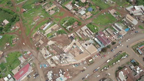 Aerial-top-down-on-buildings-and-streets-of-poor-suburbs-Loitokitok-town,-Kenya