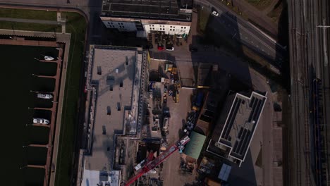 Top-down-aerial-pan-revealing-the-whole-of-Kade-Zuid-real-estate-project-of-luxury-apartments-in-Noorderhaven-neighbourhood
