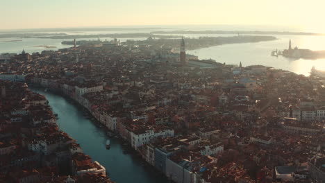 Tight-dolly-forward-drone-shot-towards-st-Marco-square-Venice-at-sunrise