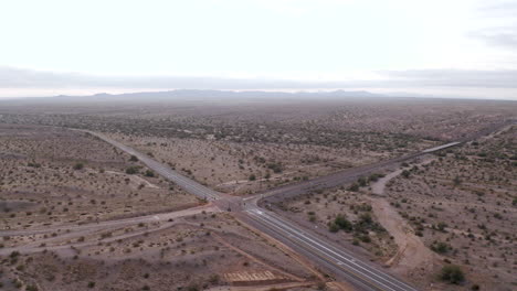 Static-aerial-view-of-crossroads-in-the-middle-of-nowhere