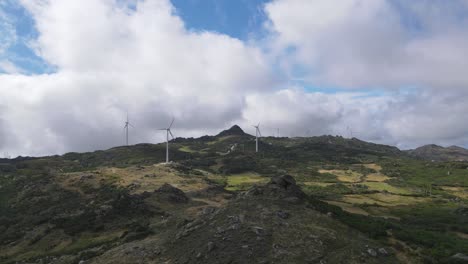 Aerial-view-of-wind-turbine-farm,-Caramulo-in-Portugal