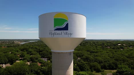 Aerial-footage-of-the-Highland-Village-Water-Tower-located-northeast-of-Unity-Park
