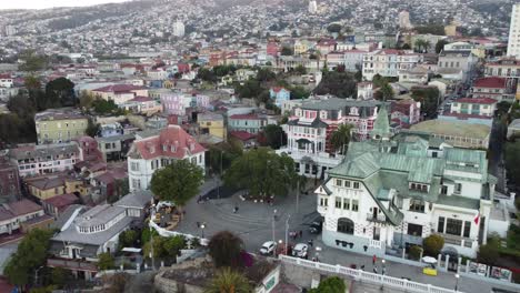 Panoramic-top-aerial-view-of-Cerro-Alegre-Hill---Valparaiso,-the-colorfull-city-in-Chile