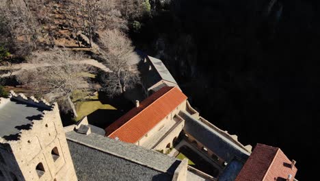 Aerial:-abbey-of-the-11th-century-on-a-cliff-in-southern-france